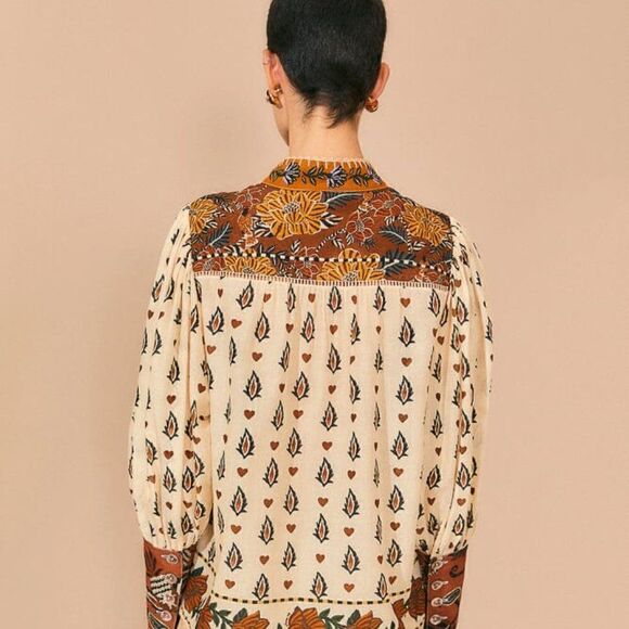 Farm Rio Beige Ainika Floral Long Sleeve Blouse - Picture 7 of 10